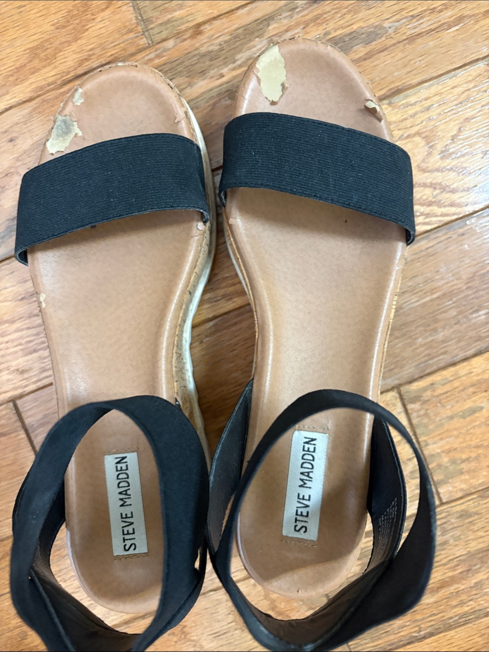 Steve Madden Black Elastic Strap Wedge Sandals